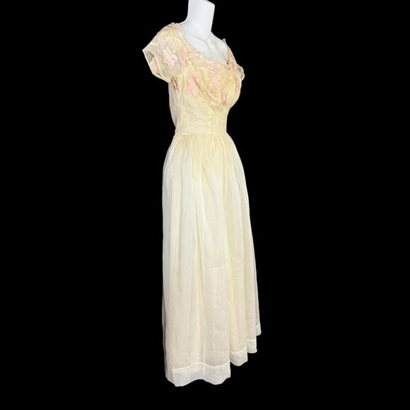Harry Keiser Party Dress Yellow Organza Flower Applique Size 6 Vintage 1950s - Picture 8 of 12